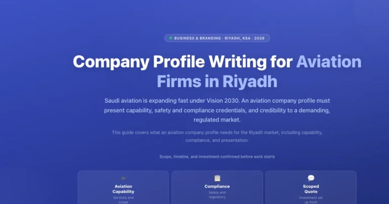Company profile writing for aviation firms in Riyadh, Saudi Arabia featured image